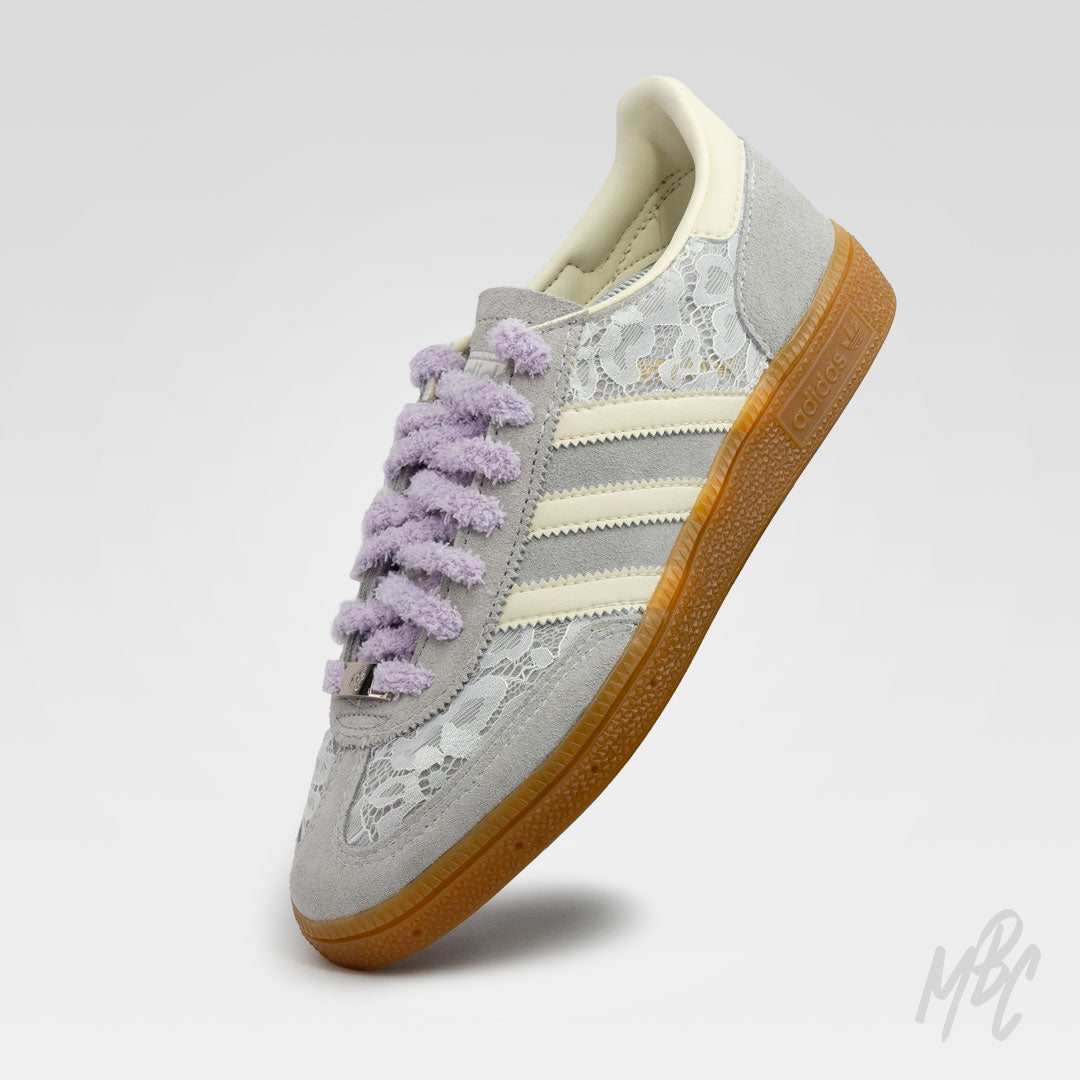 Lacey Flower - Adidas Spezial Custom Sneakers with lilac fluffy laces