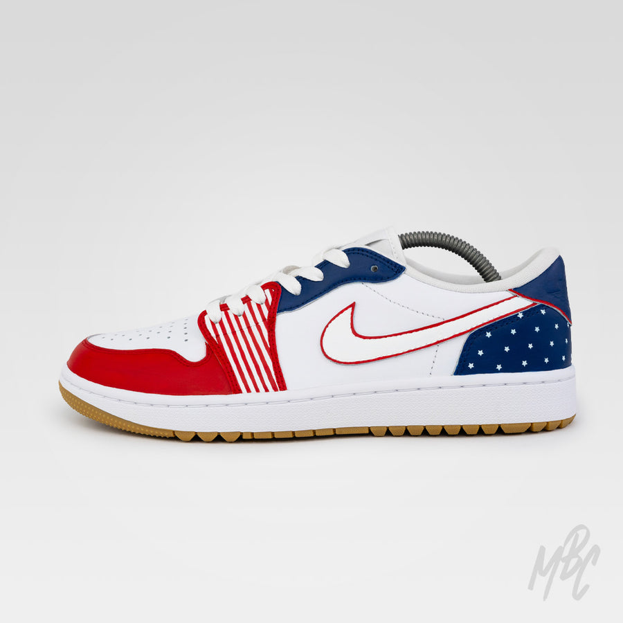 Stateside Drive Nike Jordan 1 Low Golf Custom Sneakers in Navy, red and white