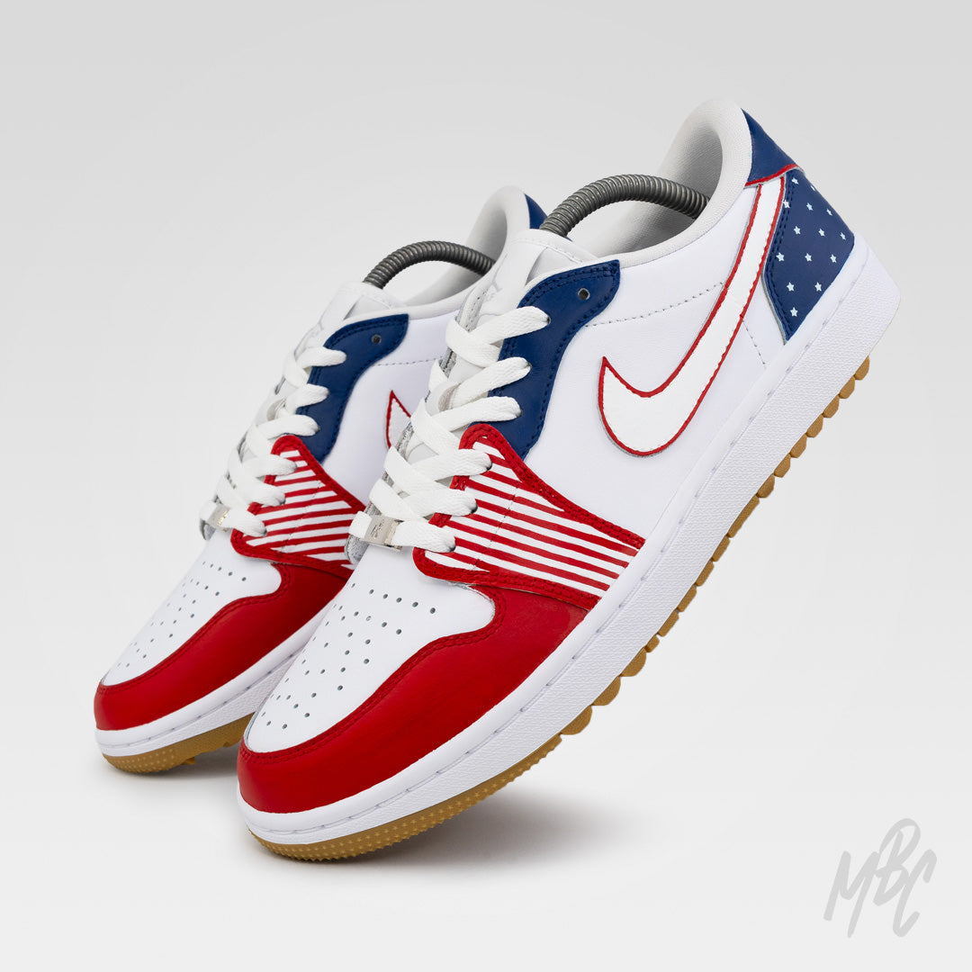 Stateside Drive Nike Jordan 1 Low Golf Custom Sneakers in Navy, red and white