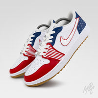 Stateside Drive Nike Jordan 1 Low Golf Custom Sneakers in Navy, red and white