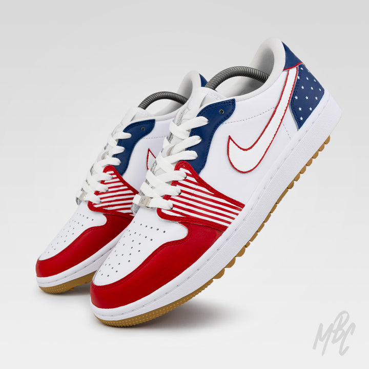 Stateside Drive Nike Jordan 1 Low Golf Custom Sneakers in Navy, red and white
