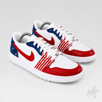 Custom Stateside Drive Jordan 1 Low Golf shoes with red, white and blue USA-inspired design by MattB Customs