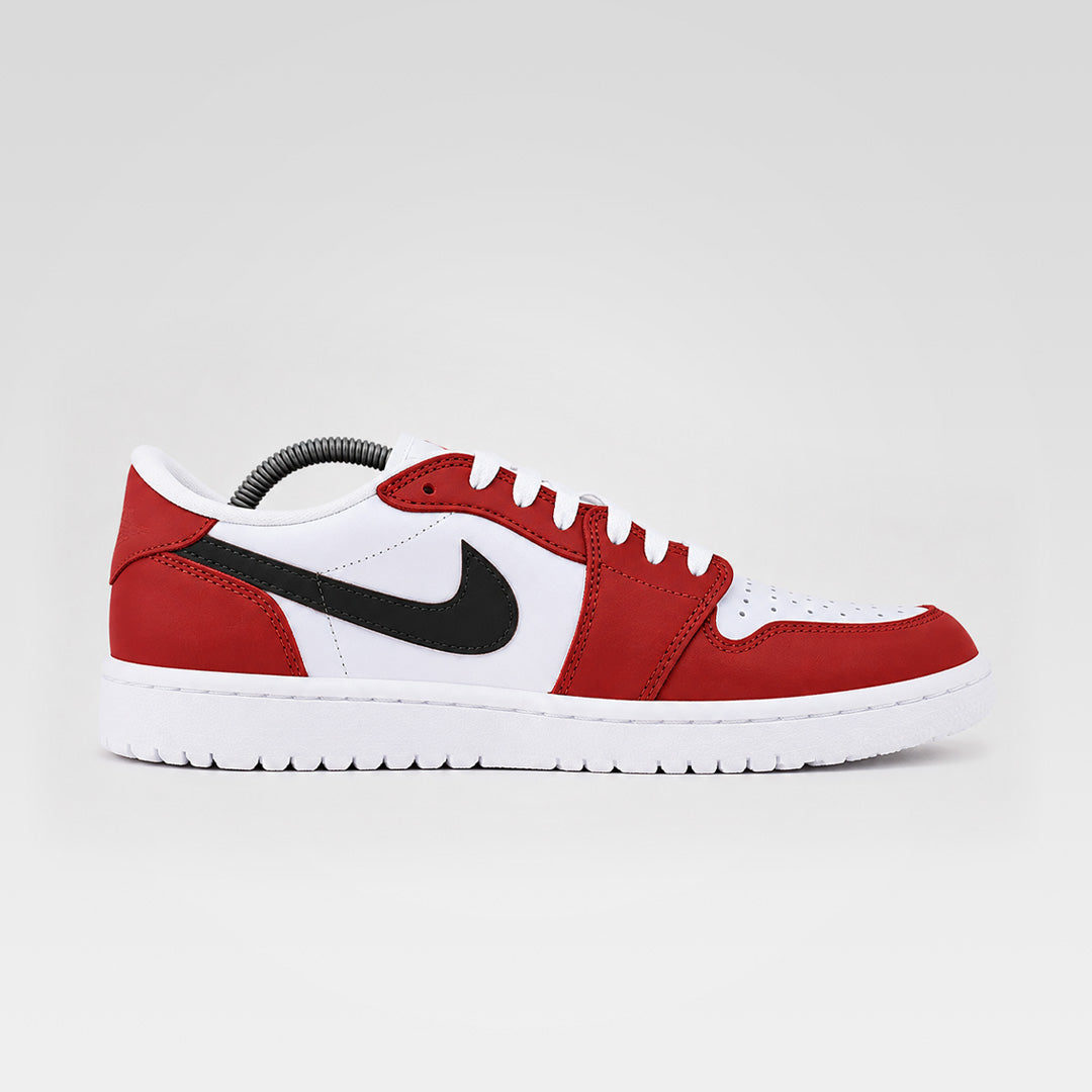 Custom golf shoes Nike Air Jordan 1 Low Golf Sunday Red colourway with classic red, white and black design