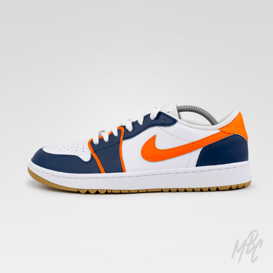 Sunset Swing Nike Jordan 1 Low Golf Custom Sneakers in navy, orange and white
