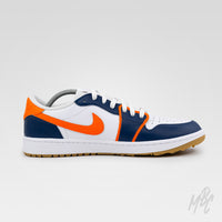 Sunset Swing Nike Jordan 1 Low Golf Custom Sneakers in navy, orange and white