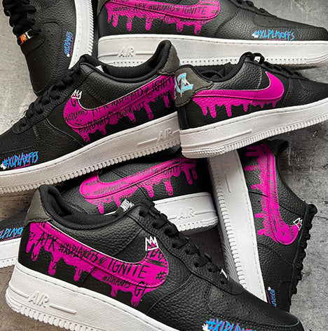 custom air force 1 trainers in bulk with xl e-gaming design hand painted dripping swooshes with gaming references