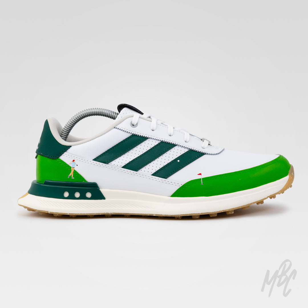 Custom Adidas S2G Golf Sneakers by MattB Customs. Customised with golfer hitting the ball across the green, with red flag design.