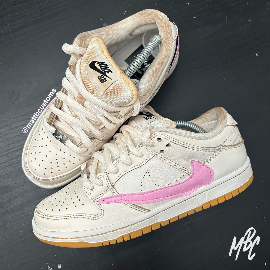 Aged Pink Reverse Swoosh - SB Dunk Low custom trainers