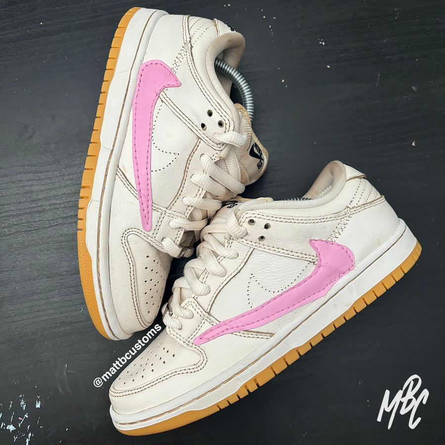 Aged Pink Reverse Swoosh - SB Dunk Low custom trainers