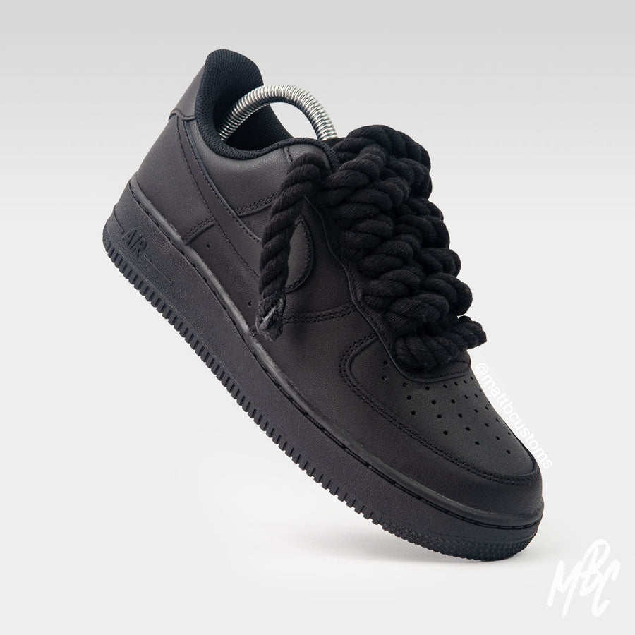 Black Thicc Laces - Black Air Force 1 | UK 8 Nike Sneakers