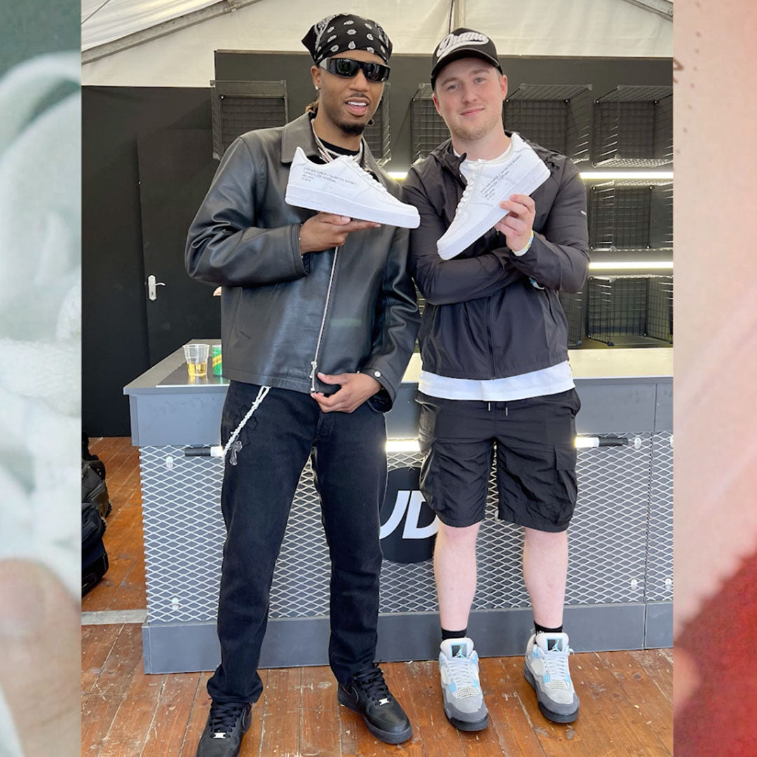 Metro Booming with custom shoes at Longitude Festival