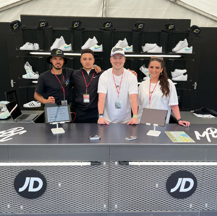Longitude festival activation by JD x MattB Customs – live sneaker and apparel customisation for festival attendees, artists and performers
