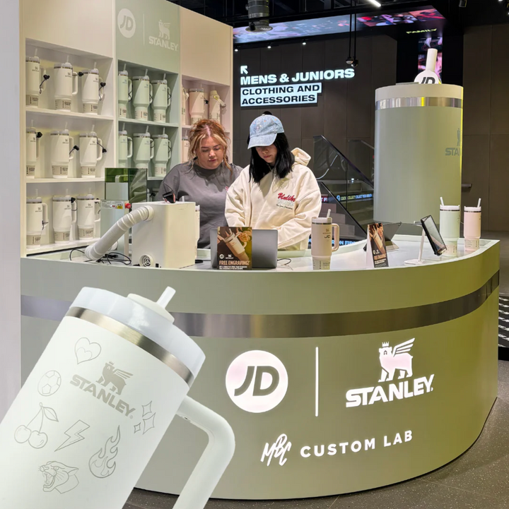 MattB Customs x JD x Stanley Cup pop-up activation offering live engraving and personalisation at JD Sports