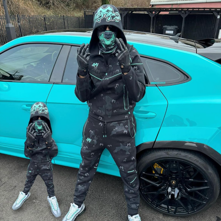 Custom Nike Tech Fleece tracksuit and mask designed by MattB Customs for UK rapper Meekz music videos