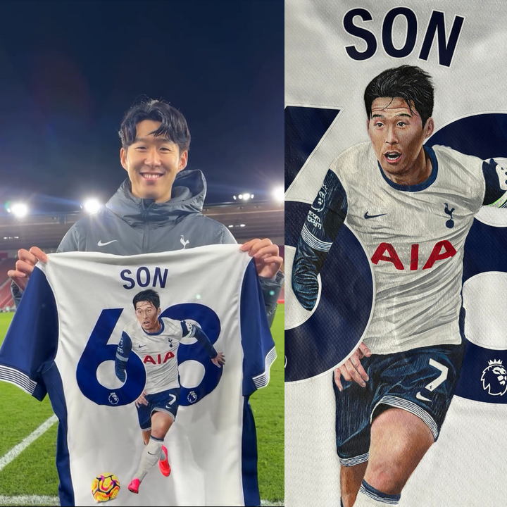 Custom hand-painted Tottenham Hotspur shirt designed by MattB Customs as player gifting artwork