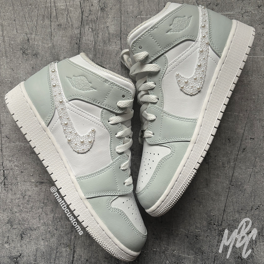 Pearl Swoosh Jordan 1 Mid Custom Trainers