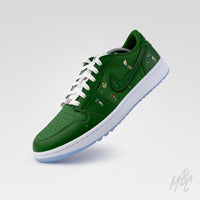 Sunday Golf Club – Custom green Nike Jordan 1 Low Golf sneaker with miniature golfer illustrations and golf course inspired detailing