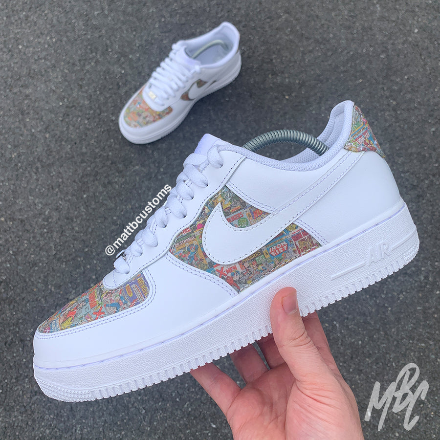 Nike Air Force 1 Vintage Comic Book Material Cut and Sewn Custom Trainers