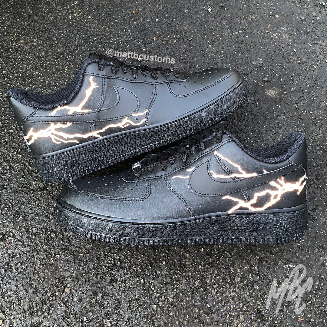 Black Dripping with Reflective Lightning Bolt Custom Air Force 1 Sneakers 10.5 M / 12 W