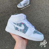 Acid Wash Paint Splat Denim - Jordan 1 Mid Custom Nike Sneakers