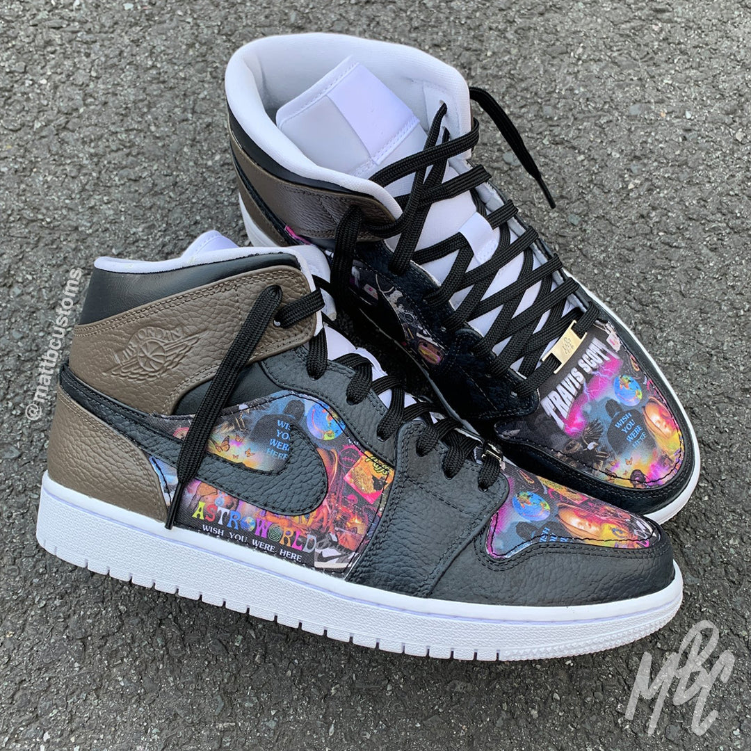 Travis Scott Collage - Jordan 1 Mid Custom Nike Sneakers