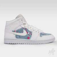 Acid Wash Paint Splat Denim - Jordan 1 Mid Custom Nike Sneakers