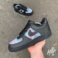 Acid Wash Paint Splat Denim - Air Force 1 Black Custom Nike Sneakers