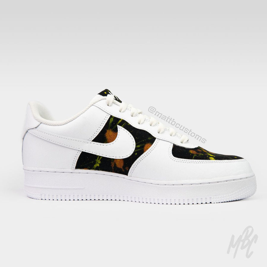 Black Acid Wash Paint Splat Denim - Air Force 1 Custom Nike Sneakers