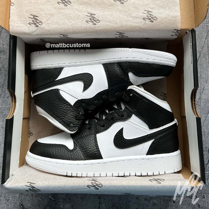 Custom Nike Air Jordan 1 Mid “grey and black drip” unique and handpainted  sneakers