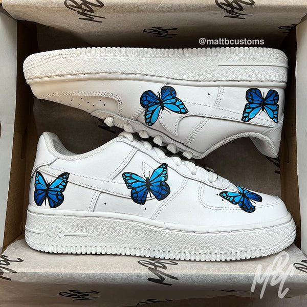 Blue Butterflies Design Custom Nike Air Force Trainers UK
