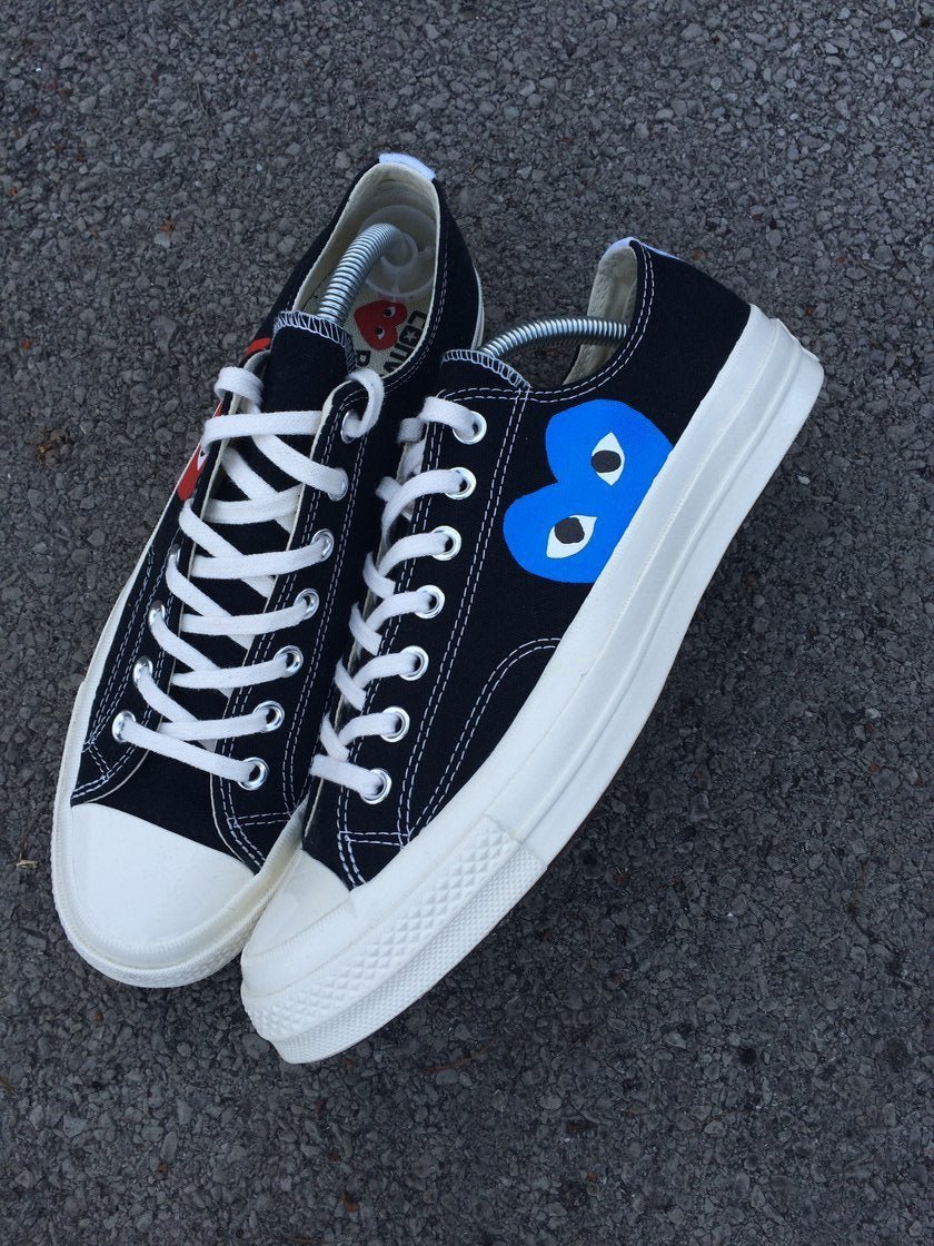 Blue Heart - Converse X CDG Black Low Custom Sneakers