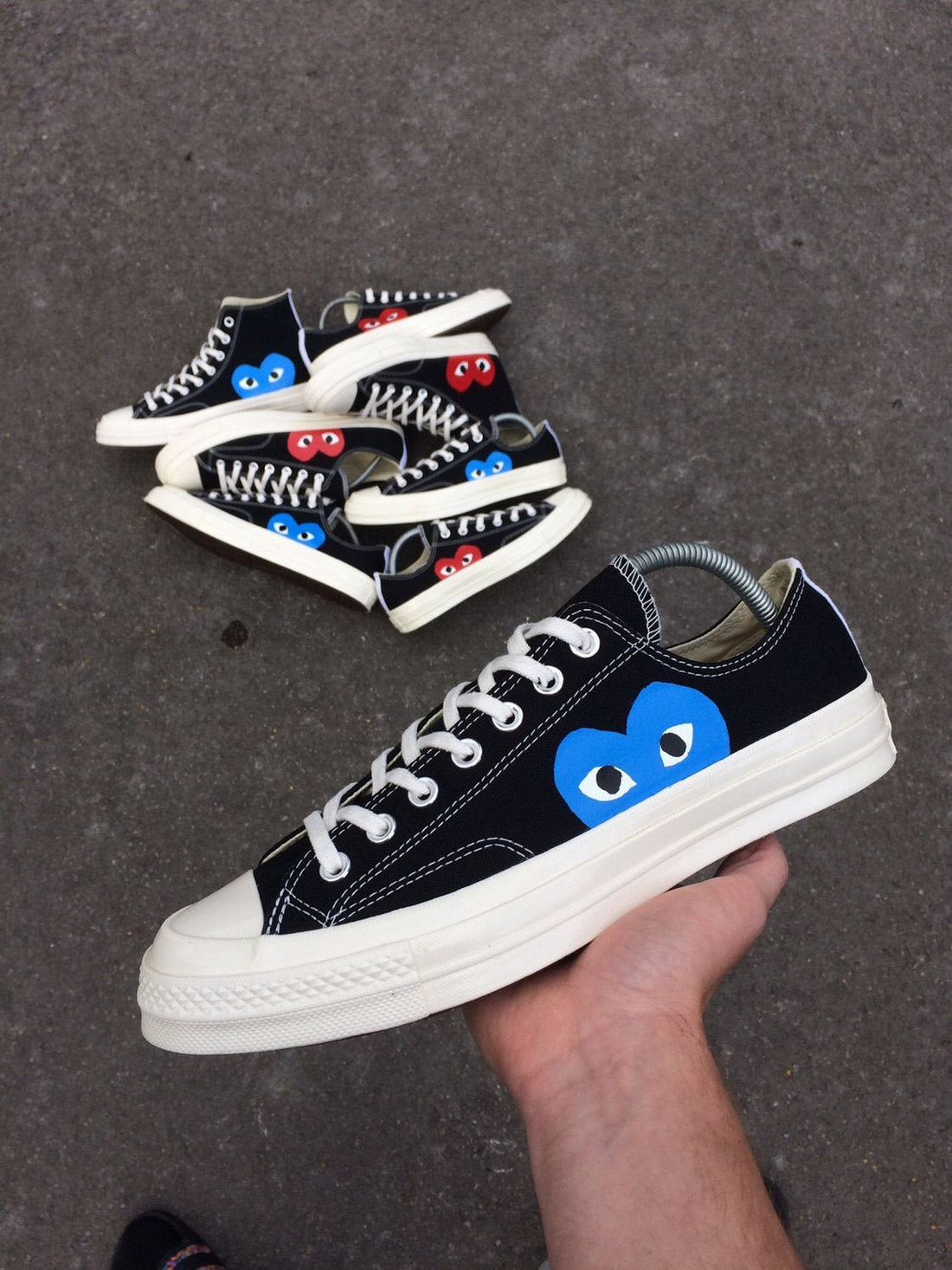 Blue Heart - Converse X CDG Black Low Custom Sneakers