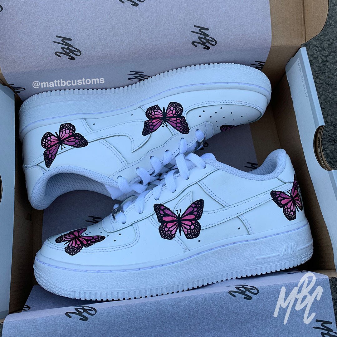 Nike Shoes Womens Custom Air Force 1 Pink Painted Butterfly Reflective Nikes