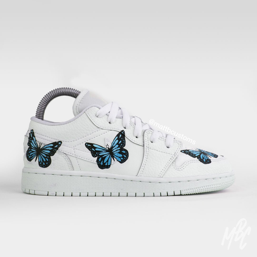 Low Butterfly Jordan Dripping Blue Custom Air Force Sneakers With Low