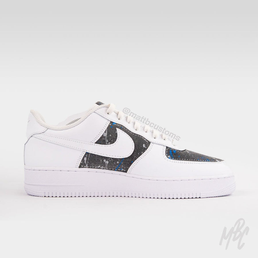 Grey Paint Splat Denim - Air Force 1 Custom Nike Sneakers