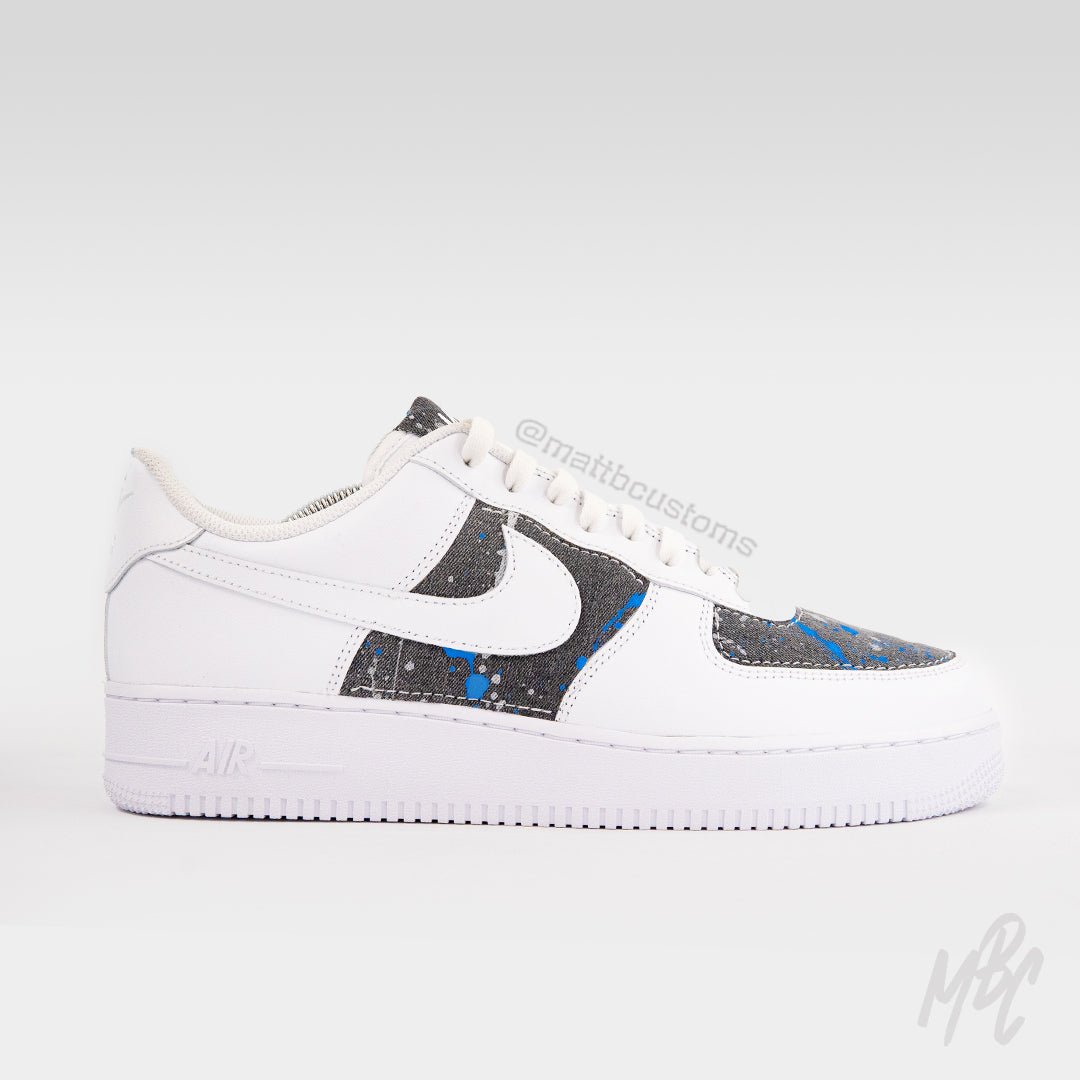 Grey Paint Splat Denim - Air Force 1 Custom Nike Sneakers