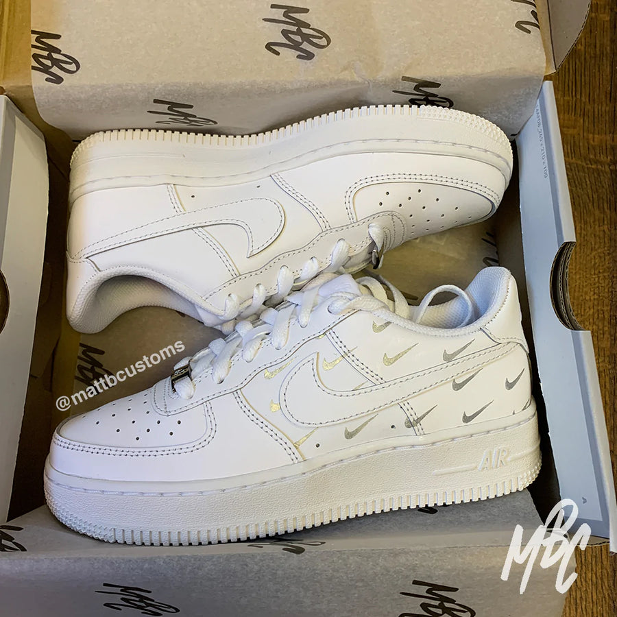 *PRE-MADE* NIKE AF1 - REFLECTIVE MINI SWOOSH | UK 3 - MattB Customs