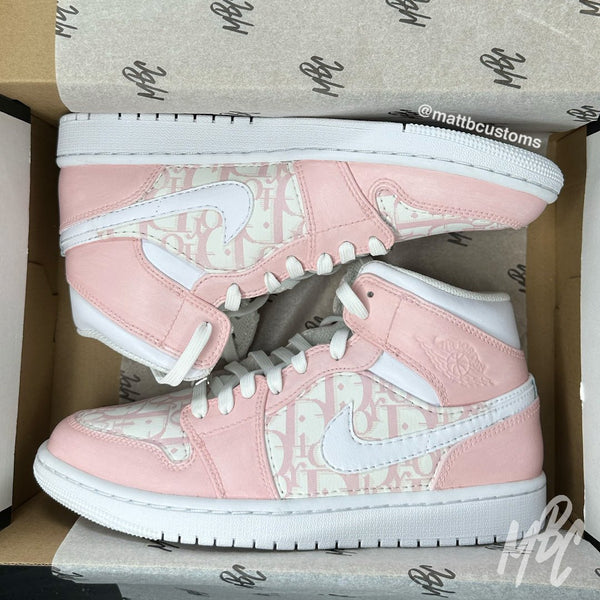 Pink Oblique Monogram Painted Panels Jordan 1 Mid Custom