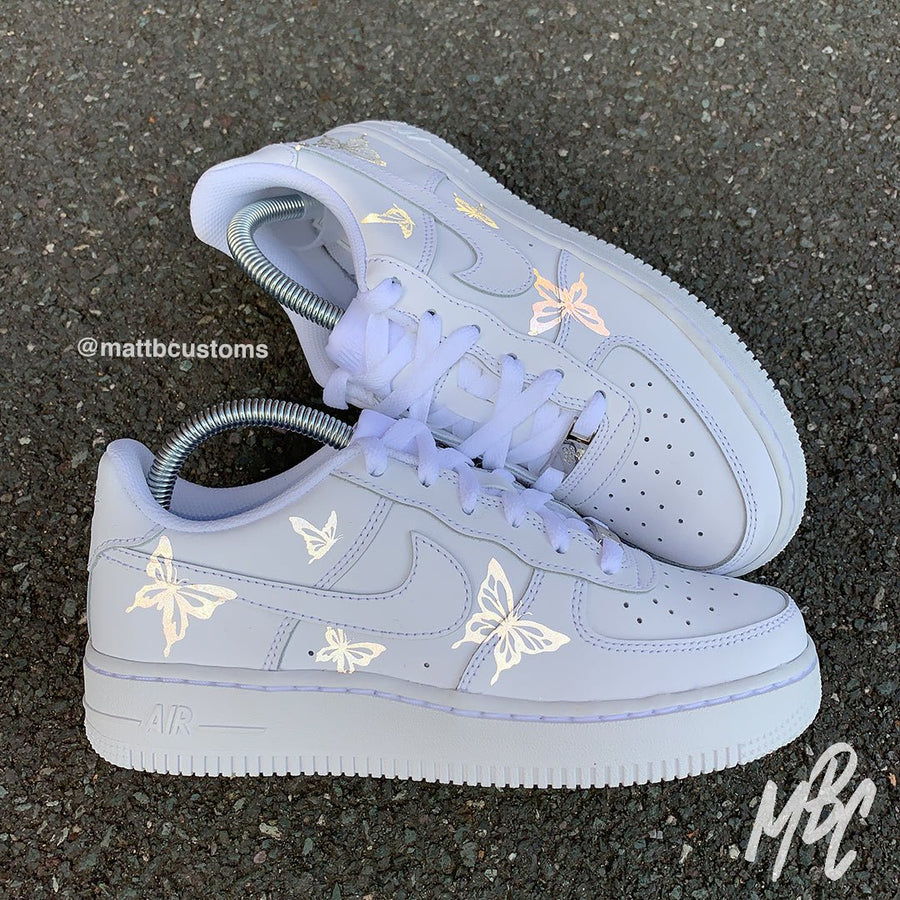 Reflective Butterflies Design Custom Nike Air Force Trainers