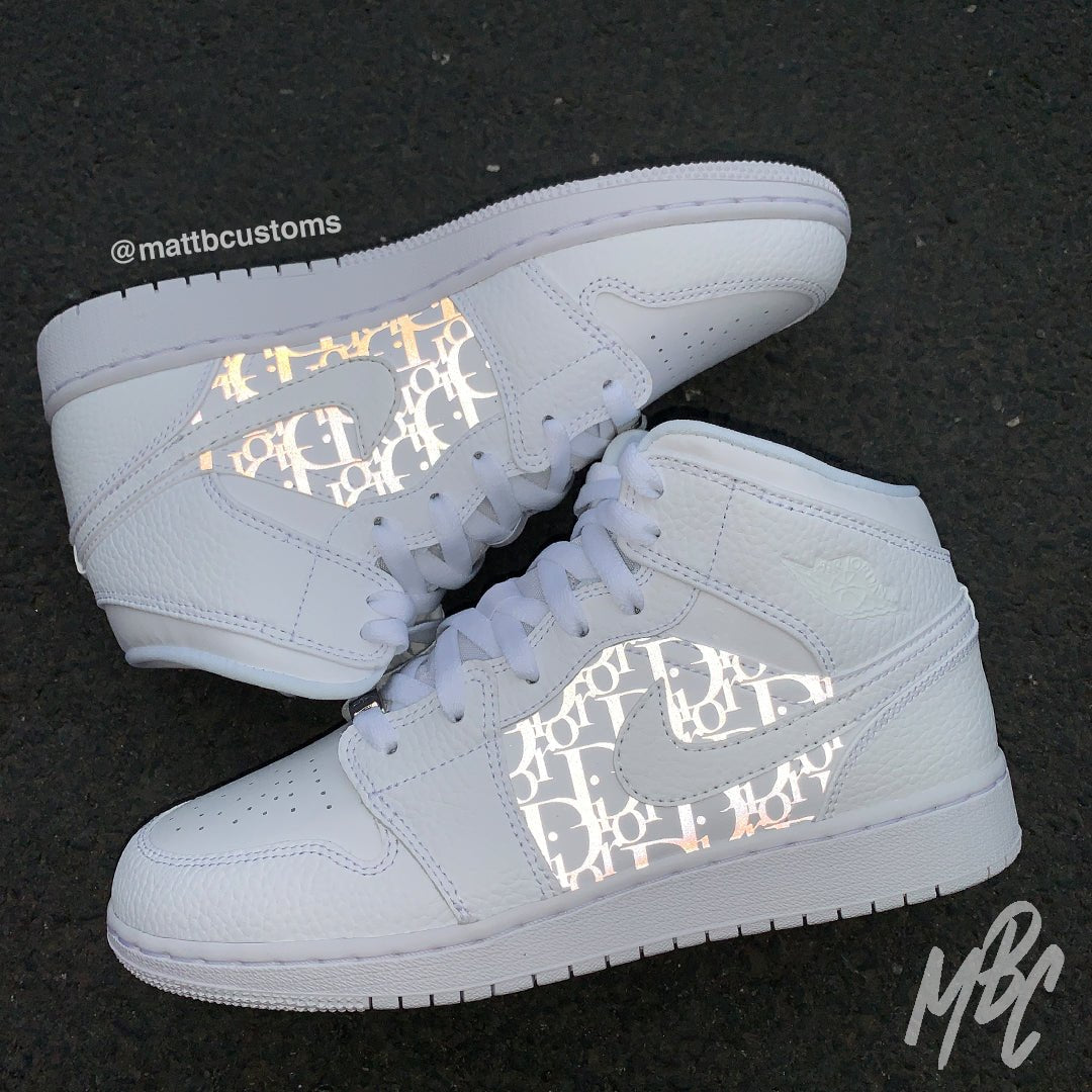 Reflective Oblique Monogram - Jordan 1 Mid Custom Nike Sneakers
